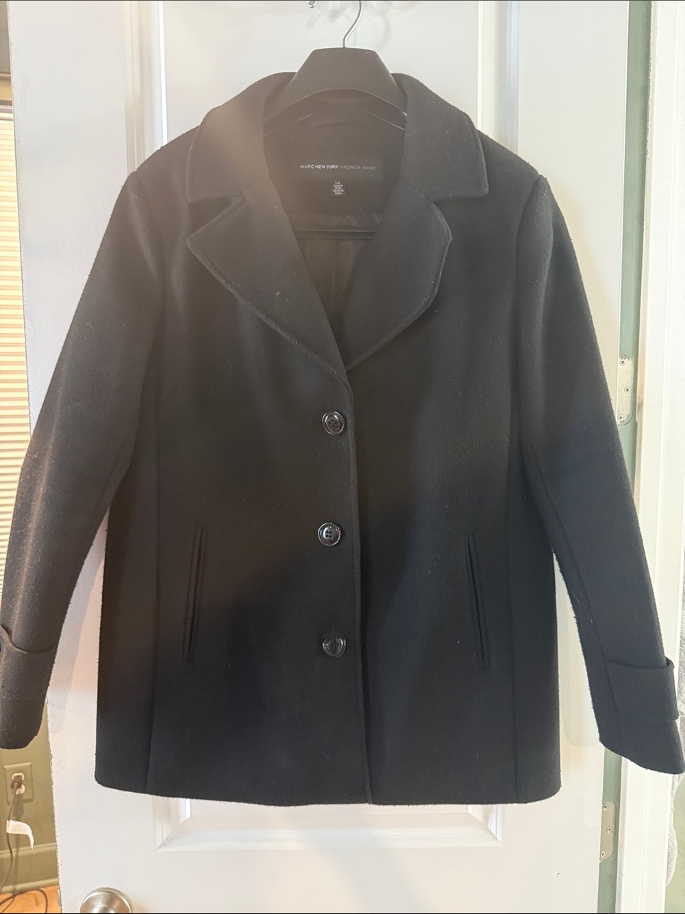 Women's Black Single-Breasted Pea Coat by Marc New York